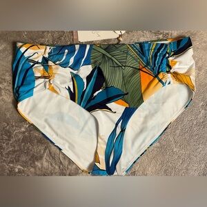 CALIA Womens Adjustable Ruched Bikini Bottom Mid Rise Botanical Print NWT